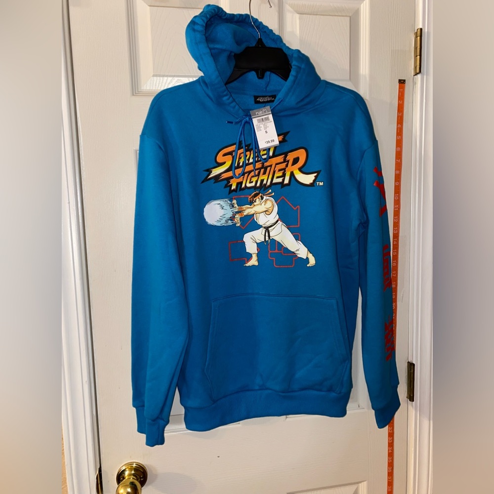 Street Fighter Ryu Retro Graphic Pullover Hoodie Mens Sz S Rue21 Blue